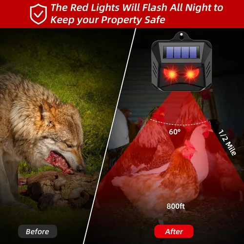 Miniatura 5 de Paquete de 8 repelentes solares nocturnos de animales para exteriores con ojos depredadores rojos, luces disuasorias de animales nocturnos