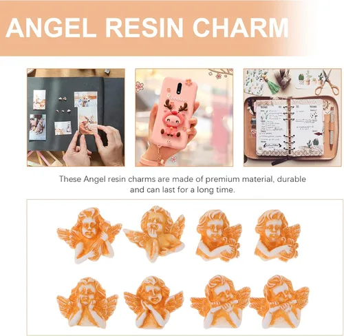 Miniatura 9 de 60 dijes de ángel 3D con parte trasera plana, adorno de resina para bricolaje, teléfono móvil, accesorios para el cabello, manualidades, dorado