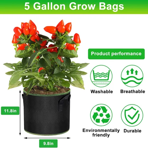 Miniatura 5 de MEKOLIFE Bolsas de cultivo de 5 galones, paquete de 3 unidades, bolsas de tela no tejida gruesa con asas para plantar verduras, flores, papas