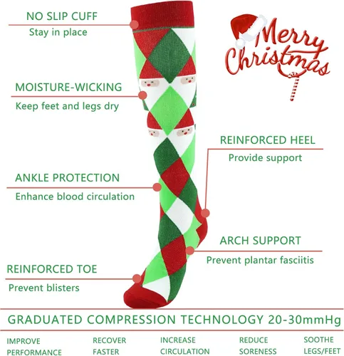 Miniatura 7 de Junely - Calcetines de compresión para mujer, medias altas hasta la rodilla para correr, enfermeras, apoyo al trabajo, regalos de embarazo, 3 pares