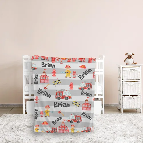 Miniatura 9 de Manta de bombero, mantas de bebé de camión de bomberos, mantas de bebé personalizadas para niños, mantas de bebé personalizadas con nombre, manta
