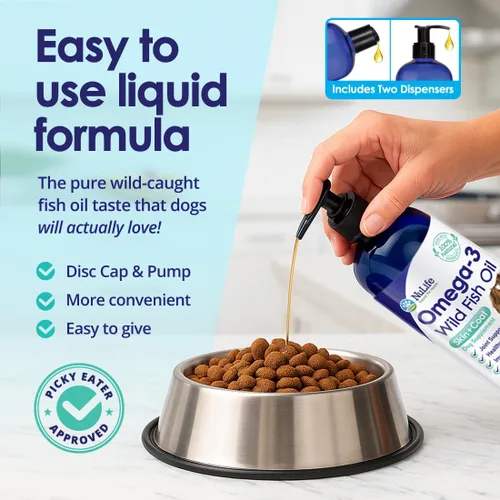 Miniatura 7 de Aceite de pescado líquido para perros con ácidos grasos Omega 3, 6 y 9, capturado en el medio silvestre de Islandia, suplemento para la piel