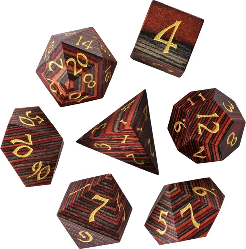 Miniatura 12 de Juego de dados D&D de sándalo rojo, dados poliédricos de madera natural con caja de lata de metal para juegos de rol y juegos de mesa