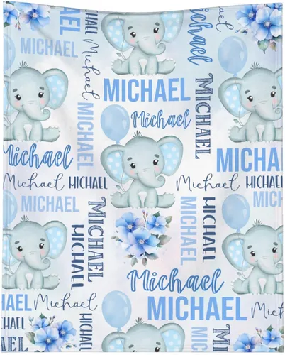 Miniatura 14 de Manta personalizada de elefante para bebés, manta de franela rosa personalizada con nombre para niñas y niños, mantas suaves para sofá y cama