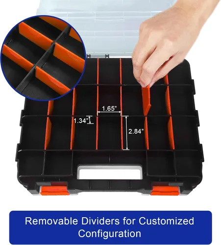 Miniatura 4 de Caja organizadora de herramientas, caja de almacenamiento de piezas pequeñas, 50 compartimentos, organizadores de hardware de doble cara con Naranja