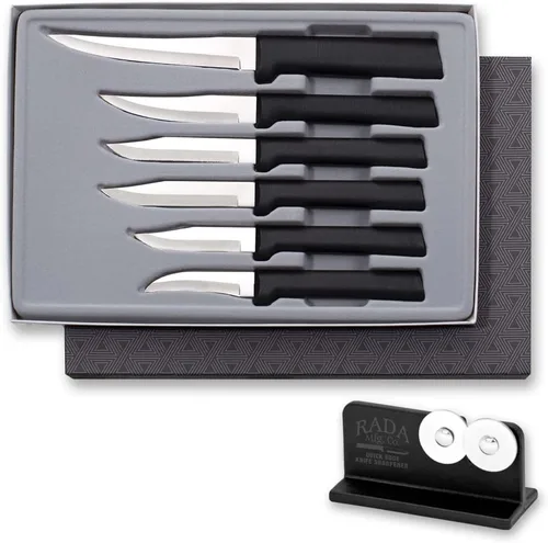 Rada Juego de regalo para pelar All-Star (G252) con afilador de borde rápido (R119), juego de cuchillos de 6 piezas y afilador de cuchillos, Negro