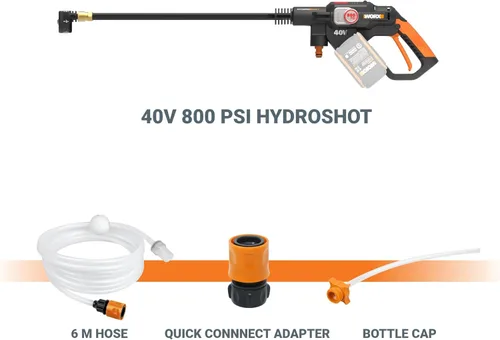 Miniatura 3 de WORX PowerShare Hydroshot de 40 V, limpiador eléctrico portátil sin escobillas de 800 PSI, limpiador eléctrico de boquilla 5 en 1, sin batería