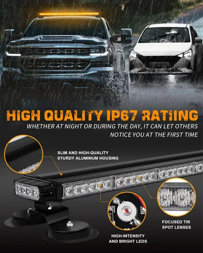 Miniatura 3 de XRIDONSEN Luces estroboscópicas de 45.5 pulgadas con 128 luces LED para techo de techo, barra de luz ámbar magnética, asesor de tráfico de doble