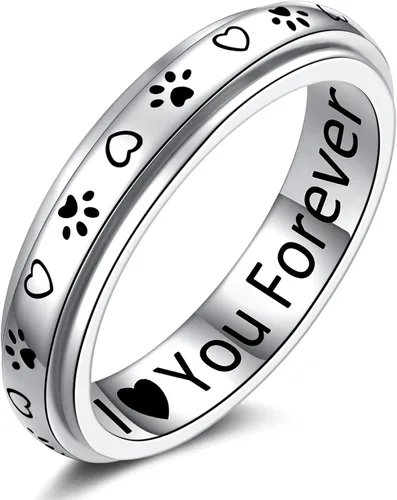 Miniatura 9 de ZOEXUE Anillo giratorio de ansiedad - Cruz/Margarita/Estrellas lunares/Circonita cúbica/Huella de pata en plata de ley, anillo para aliviar