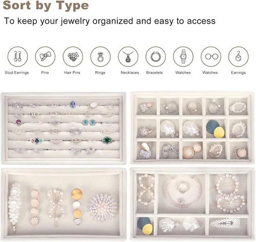 Miniatura 2 de Mebbay Joyero de acrílico con 4cajones, organizador de joyas de terciopelo