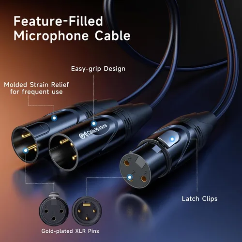 Miniatura 7 de Cable Matters Cable divisor XLR equilibrado - 1.5 pies / 1.6 ft, cable XLR Y 2 macho a 1 hembra