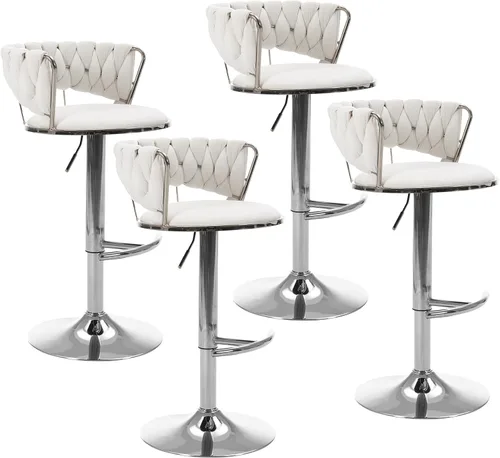 Miniatura 13 de Juego de 2 taburetes de bar giratorios de terciopelo, modernos taburetes de bar ajustables con respaldo tejido, taburete de bar de altura