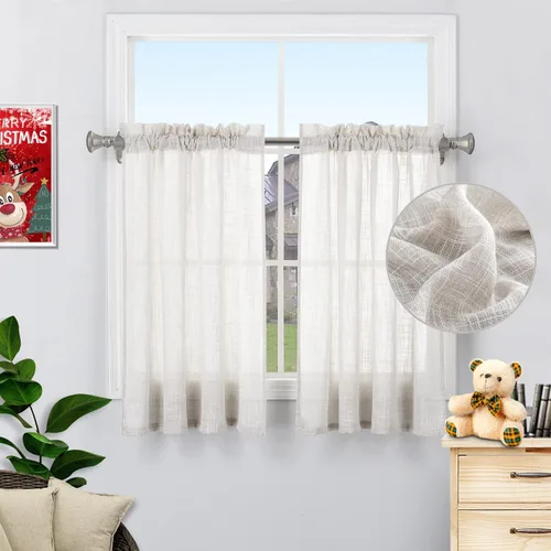 Miniatura 16 de Beda Home - Paneles de cortina texturizados de lino para cocina, sala de estar; paneles cortos rústicos filtrantes de luz para ventanas pequeñas