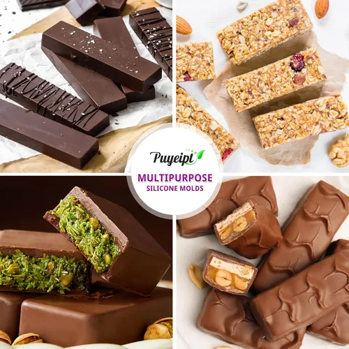 Miniatura 6 de Moldes de silicona para barra de caramelo de 8 cavidades, 2 moldes de barra de granola rectangulares para hornear proteínas, barra de chocolate