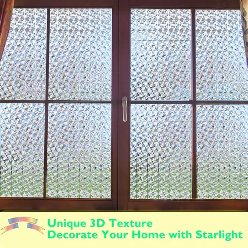 Miniatura 3 de Niviy Película de Privacidad para Ventanas con Patrón de Diamante 3D, Vinilo No Adhesivo con Adherencia Estática, Película Decorativa para Ventanas