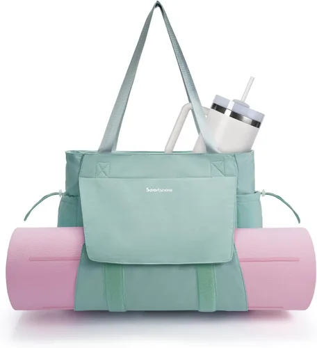 Miniatura 13 de sportsnew Bolsa para esterilla de yoga, bolsas de gimnasio para mujeres y hombres con bolsillo impermeable y gancho y bucle, almacenamiento de Gris