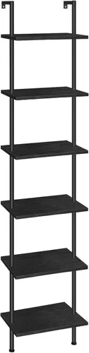 HOOBRO Estantería de escalera DIY, estantería de 6 niveles de madera montada en la pared, estantería estrecha, estante de exhibición, estante de