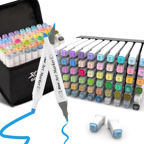 Marcadores de alcohol, 60 colores de doble punta de pincel y punta de cincel, para mezclar y sombrear, ideal para libros de colorear y obras de arte