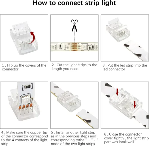 Miniatura 6 de RGBZONE 10 conectores LED de 4 pines, conector RGB de tira a tira para 0.394 in, resistente al agua o no impermeable, SMD 5050/3528 RGB luces