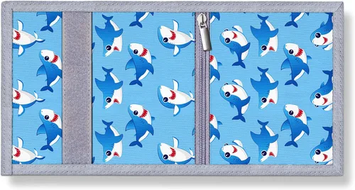 Miniatura 3 de TATAANTY Carteras para niños Cartera triple para niños de 6 a 12 años con bolsillo para monedas con cremallera y 8 tarjeteros Shark 2 Cartera triple