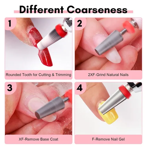 Miniatura 3 de Makartt Brocas para Uñas 5 en 1, Vástago de 3/32", Brocas Cónicas de Carburo de Tungsteno para Uñas para Eliminación Rápida de Uñas Acrílicas, Geles