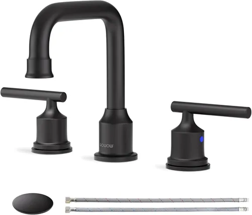 Miniatura 14 de WOWOW - Grifo de baño de diseño estándar de 8 pulgadas, 3 piezas para lavabo, llave mezcladora giratoria en 360 grados, acabado cromado, moderno