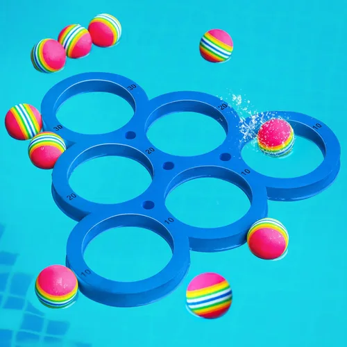 Miniatura 11 de Hiboom Juego de piscina con puntuación, combo de flotadores de espuma para piscina con 10 bolas de lanzamiento coloridas, juego de lanzamiento