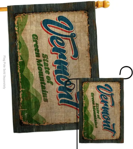 Americana Home & Garden Vermont Vintage Burlap Garden House Flag Set Regional States American Territories Republic Country Particular Area