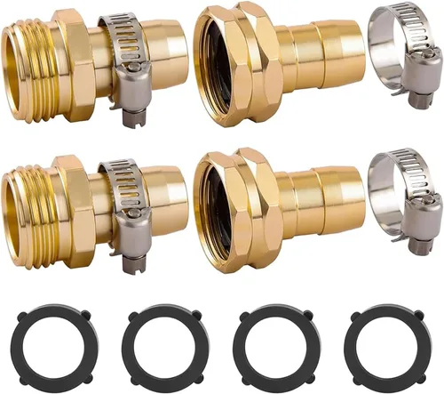Juego de 2 conectores de reparación de manguera de jardín con abrazaderas, apto para accesorio de manguera de jardín de 3/4" o 5/8", púa de 5/8" x