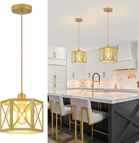 Miniatura 11 de XSDeTu Paquete de 2 Luces Colgantes de Estilo Rústico, Lámpara Colgante Negra Moderna con Jaula Hexagonal, Luces de Techo de Metal Industrial, Negro
