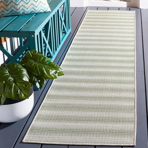 Miniatura 42 de SAFAVIEH Hampton Collection - Alfombra lavable para exteriores de 2 x 9 pies, color marfil y gris, no desprende pelusa y fácil de limpiar, ideal