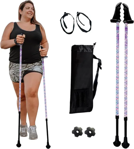 Miniatura 29 de York Nordic Bastones de senderismo motivadores grandes y altos para equilibrio y rehabilitación, 2 piezas, fuertes bloqueos de botón, patas de goma