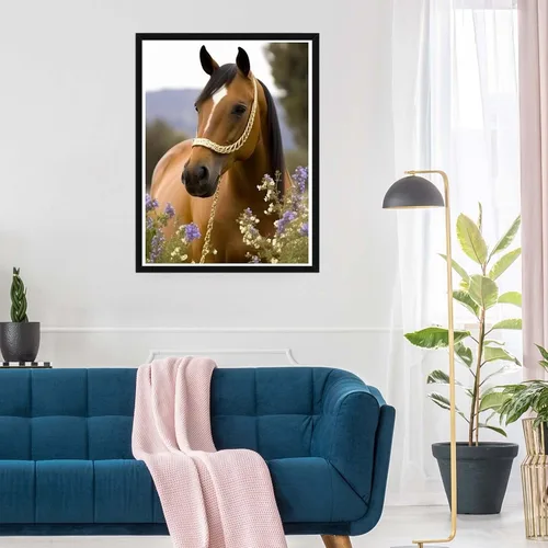 Miniatura 3 de SKRYUIE Pintura de diamantes 5D con diseño de flores moradas y caballos, kit de taladro completo por números, pintura pegada con diamantes