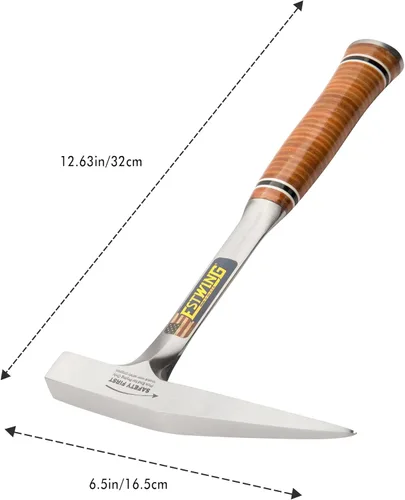 Miniatura 2 de ESTWING Rock Pick - Martillo de geología de 13 onzas con cara fresada y agarre de cuero genuino - E13PM, marrón