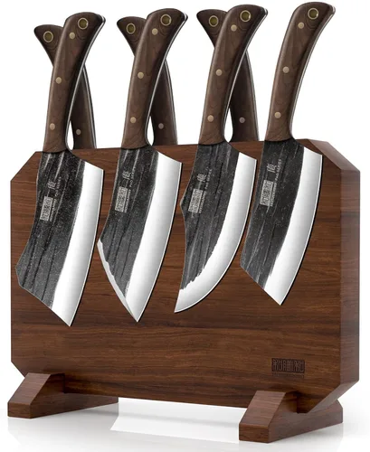 HOSHANHO Juego de 8 cuchillos de cocina de carnicero, juego de cuchillos magnéticos de acero inoxidable de alto carbono forjado a mano, juego de