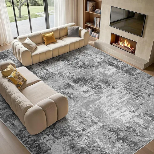Miniatura 29 de Tortania Alfombra redonda lavable de 5 pies para sala de estar: Alfombra moderna abstracta neutra grande suave y delgada – Alfombra antideslizante