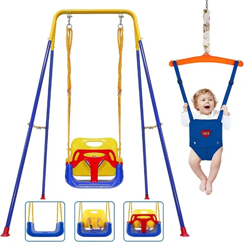 Miniatura 9 de Taleco Gear 2 en 1 columpio y saltarín para niños pequeños, juego de columpios para interior/exterior, saltarines y rebotadores para bebés, fácil