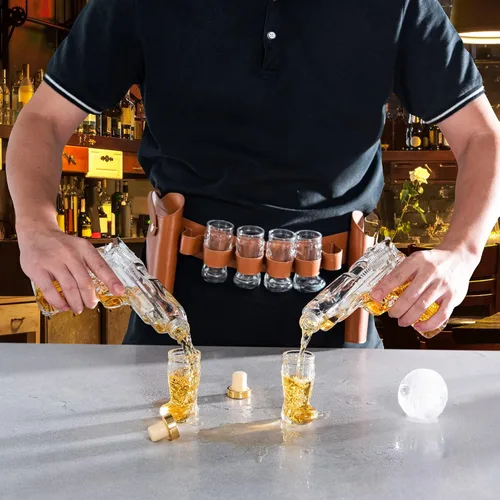 Miniatura 7 de Juego de decantador de pistola y vasos de chupito para fiesta, decantador de pistola de whisky y vaso de chupito, vertedores y tapón, 2 decantadores