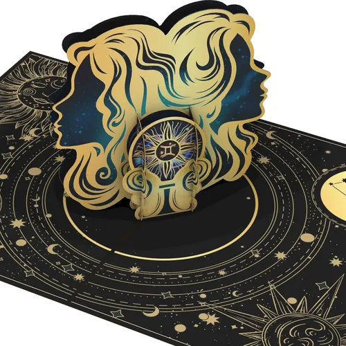 iGifts And Cards Tarjeta emergente de cumpleaños del zodiaco Géminis, felicitación del horóscopo 3D con tarjeta de notas y sobre, constelación de