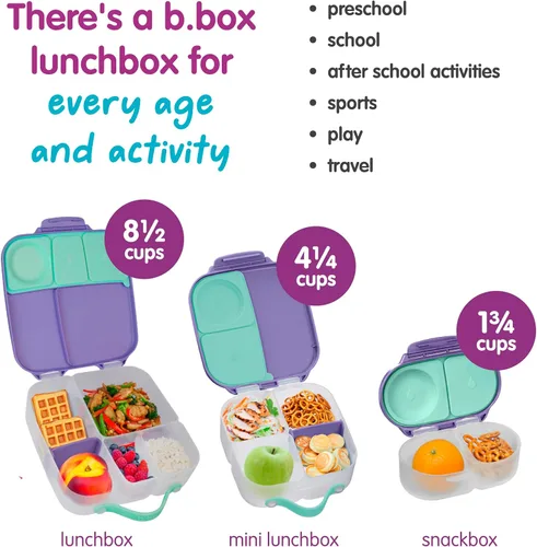 Miniatura 9 de b.box Caja de aperitivos – Mini caja Bento a prueba de fugas para niños y niños pequeños, recipientes de aperitivos de 2 compartimentos para niños