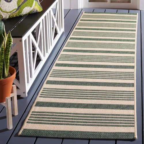 Miniatura 17 de SAFAVIEH Courtyard Collection - Alfombra decorativa, 2.3 x 5 pies, beige y verde oscuro, para interior/exterior, resistente a la intemperie