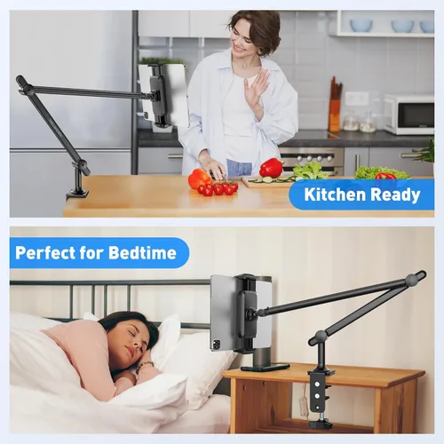 Miniatura 5 de AboveTEK Soporte para Tablet para Escritorio y Cama, Brazo de Aluminio para iPad con Abrazadera Giratoria de 360°, Soporte para Teléfono Ajustable
