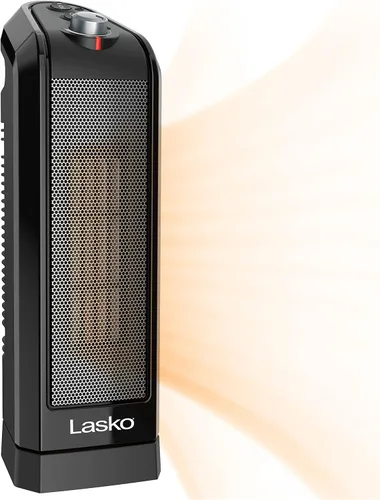 Miniatura 2 de Lasko Calentador de espacio de cerámica oscilante, 15.7 pulgadas, negro, 1500 W, CT16450 y calentador eléctrico de cerámica, 9.2 pulgadas, gris