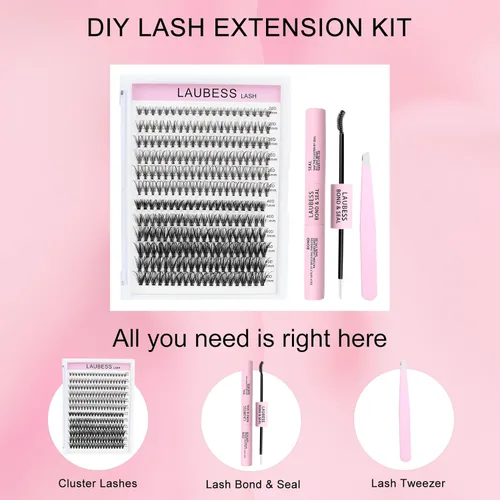 Miniatura 2 de Kit de extensiones de pestañas 20D+40D, kit de racimos de pestañas para unir y sellar, impermeable, kit de extensiones de pestañas individuales, kit