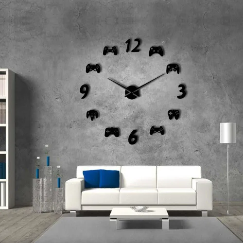 The Geeky Days Controladores de videojuegos DIY Reloj de pared grande para jugadores, decoración de sala de juegos, diseño moderno, sin juegos Negro