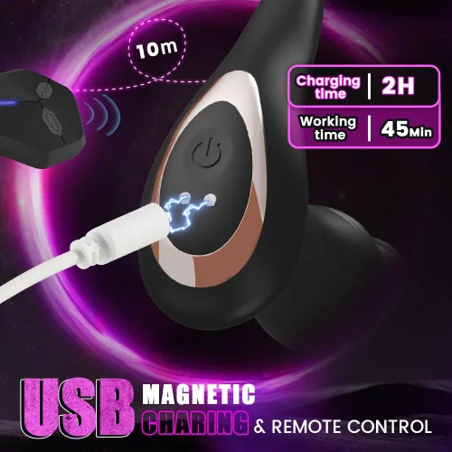 Miniatura 6 de Vibrador anal masculino Masajeador de próstata Juguetes con anillo para la polla, 9 oscilaciones de empuje y vibración Control remoto Consolador