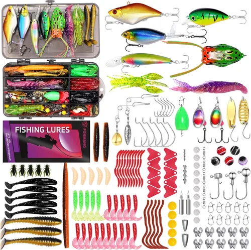 Señuelos de pesca - Caja de aparejos con aparejos incluidos, kit de pesca con VIB, ranas, minnows, cebos suaves, ganchos y accesorios de pesas, kit
