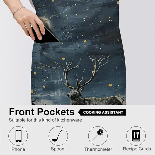 Miniatura 5 de MUSM Apron for Adults - 27.6 X 31.5 Inch, Heavy-Duty Polyester Aprons with Two Large Pockets, Waterproof Painting Under Moonlight Kitchen Apron for