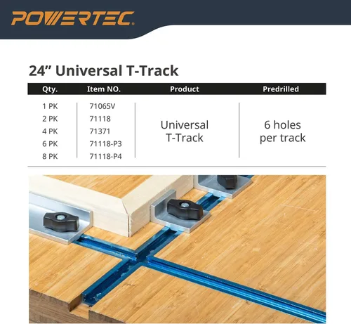 Miniatura 4 de POWERTEC 71209 Kit de intersección de riel en T de 3 pulgadas con agujeros de montaje pretaladrados y tornillos para madera, para riel en T