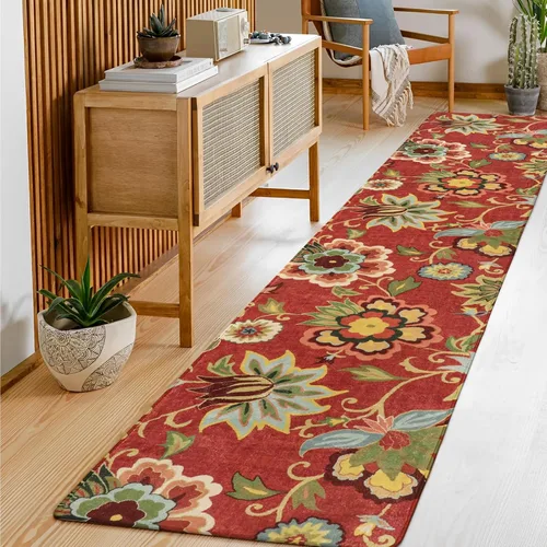 Miniatura 20 de Lahome - Tapete floral con estampado de cachemira, lavable, antideslizante, pequeño, anti-manchas, suave, para baño, entrada, dormitorio, Negro